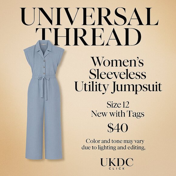 Universal Thread Chambray Jumpsuit Blue Sleeveless Button Front Size 12 - Picture 2 of 6